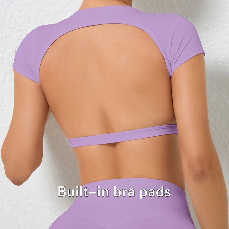 Hearuisavy Summer Customizable Sports Shirts Workout Sportswear Backless Yoga Clothing Chest Pads Sport Crop Tops Gym Top Women