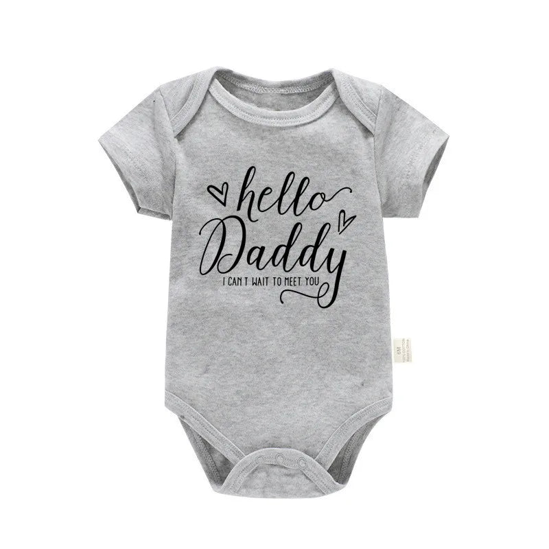 Pregnancy Reveals Hello Daddy I Can't Wait to Meet You Newborn Baby Girl Short Sleeves Jumpsuit Soft Cotton Bodysuit Romper