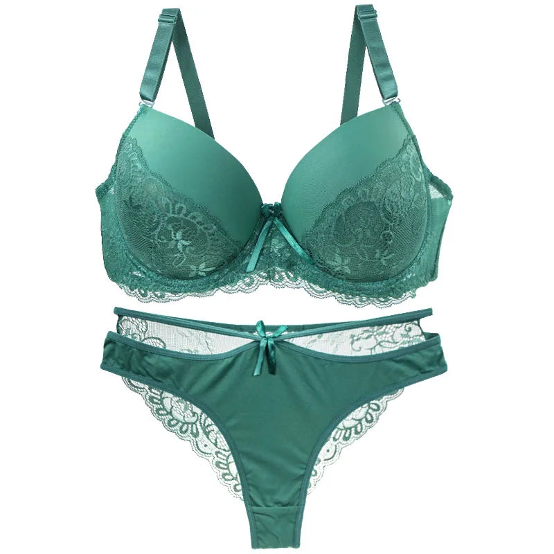DaiNaFang Sexy Bras Set Green Black Beige Red White Purple Lace Bow Floral Underwear For Women Plus Size Lingerie