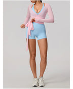New Summer Women's Yoga Long Sleeve One Piece Strap Yoga Clothing Female Training Premium Ballet Wrap TopsWoman Gym Sports Top