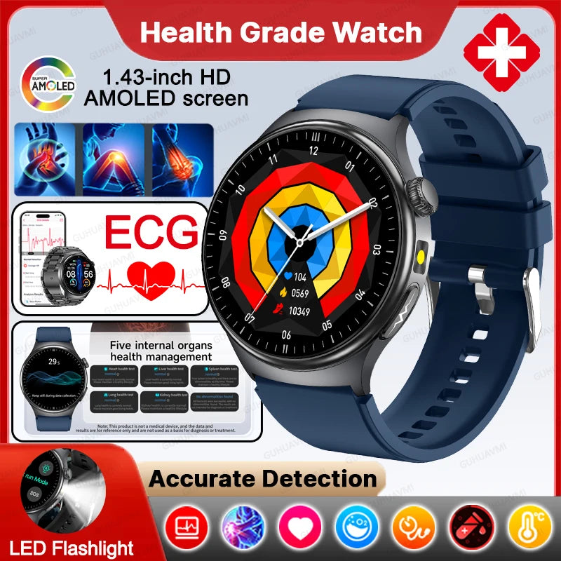 New Accurate ECG Smart Watch Blood Lipids Five Viscera Health Check Body Temperature BT Call Sports Smart Watches For Men 2026
