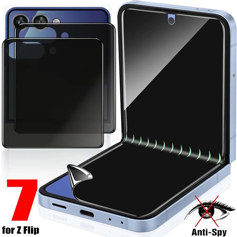 4in1 Privacy Screen Protector Inner & Outer Anti-Spy Hydrogel Films for Samsung Galaxy Z Flip 7 Flip7 Anti-peeping Protectors