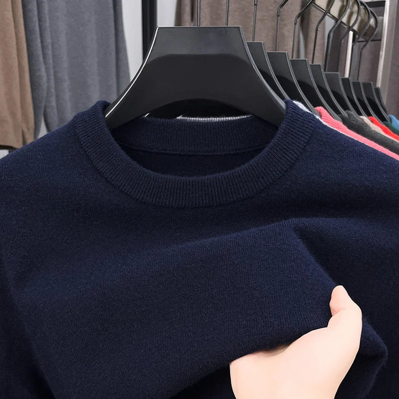 2025 New Men's Casual Sweater Round Neck Long Sleeve Knitted Sweater Diamond Pattern Fashion Versatile Top 2029