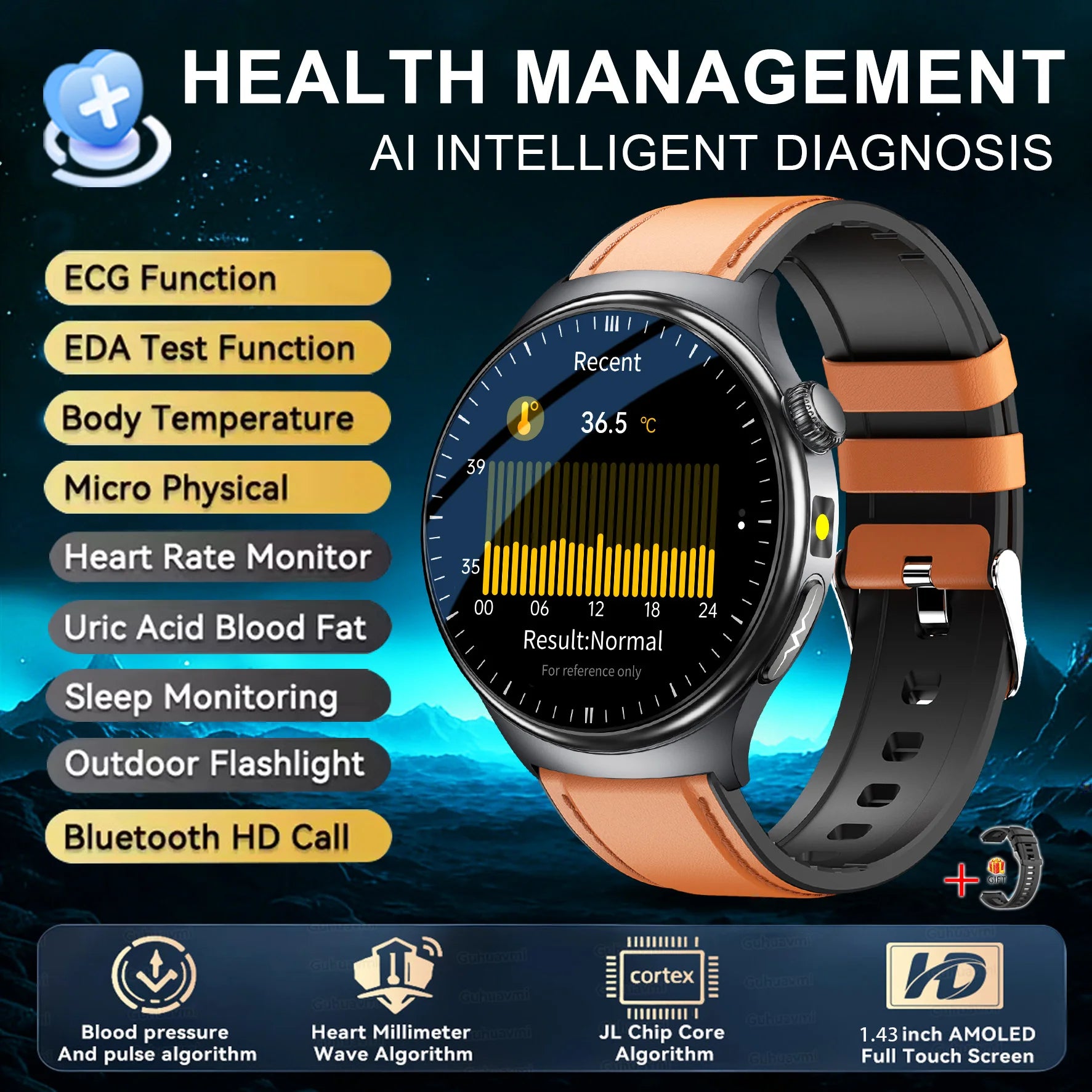2026 New Accurate Body Health analysis Smart Watch Men ECG Blood lipids Uric acid Blood Pressure Body Fat Voice Call Smartwatch