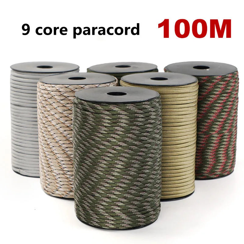 100/50M 550 Military Standard 9-Core Paracord Rope 4mm Outdoor Parachute Cord Survival Umbrella Tent Lanyard Strap Clothesline Main image