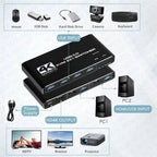 MZX 2-In-1-Out KVM Switch 4K 60Hz HDMI-compatible USB 3.0 Hub Switcher Docking Station Dock Computers PC Share Keyboard Printer