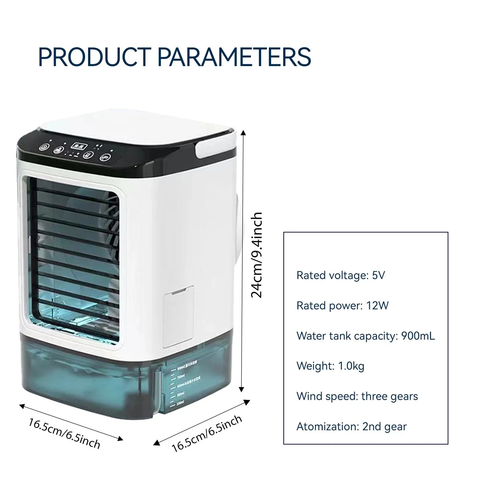 Portable Air Conditioner 3 Speed Mini AC Unit With Dual Mist Ice Box 900ML Water Tank Humidifier For Bedroom Office