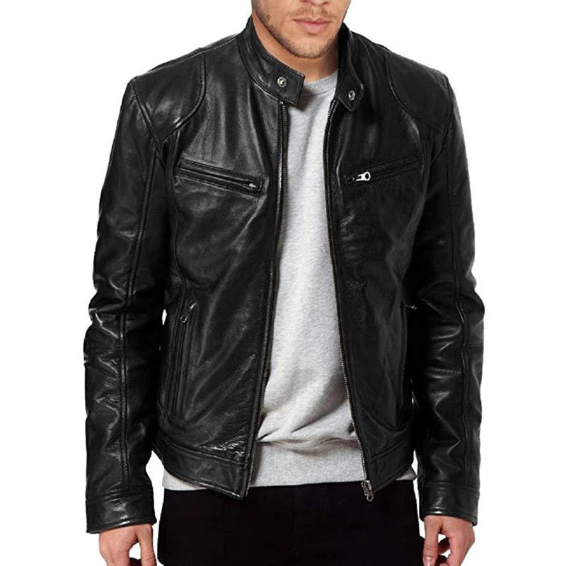 2024 Motorcycle Leather Jackets Man Casual Fashion Motorcycle Coat Slim Fit Lapel PU Jackets Autumn Anti-wind Leather Coat Male Secondary image