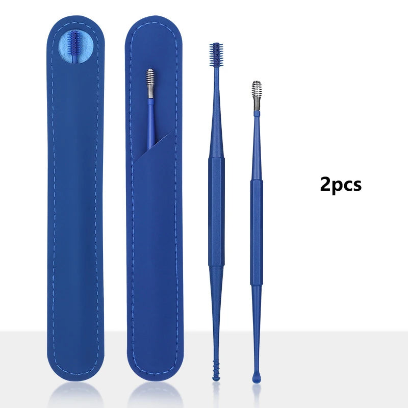 Double-headed spiral silicone ear cleaning swabs set - washable and reusable for ear wax removal and ear cleaning tools