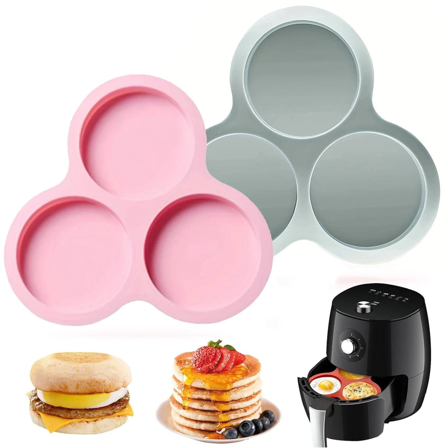 Cavity Air Fryer Egg Mold Silicone Mold for Air Fryer Round Shape Cupcake Nonstick Silicone Muffin Hamburger Pan DIY Cooking Main image