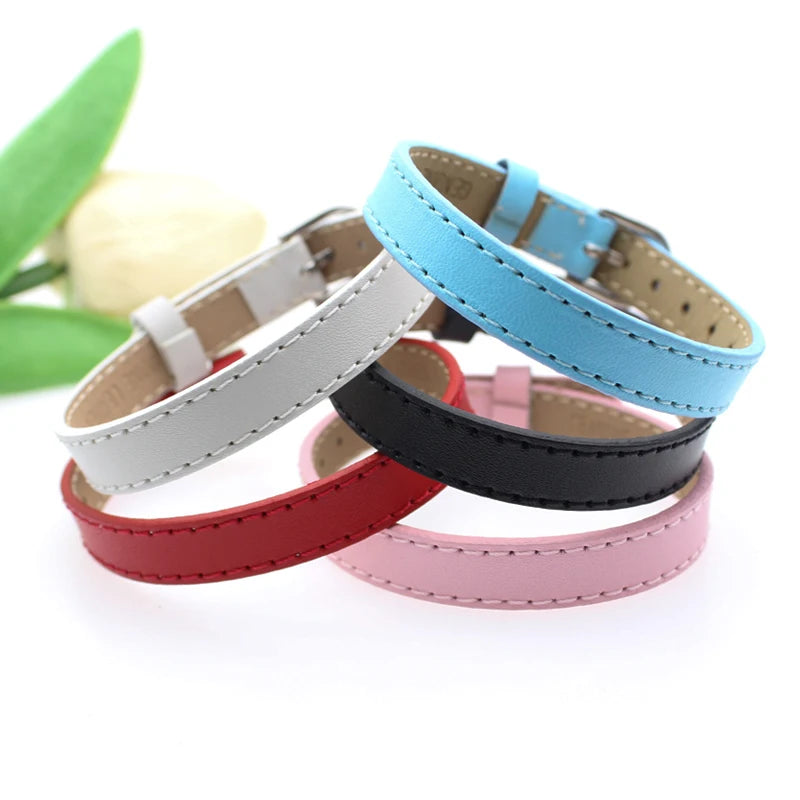 20pcs 10mm Genuine Real Leather Bracelet For Women Slide Letter Charms Wristband Jewelry Making DIY Pet Collar Keychain Band