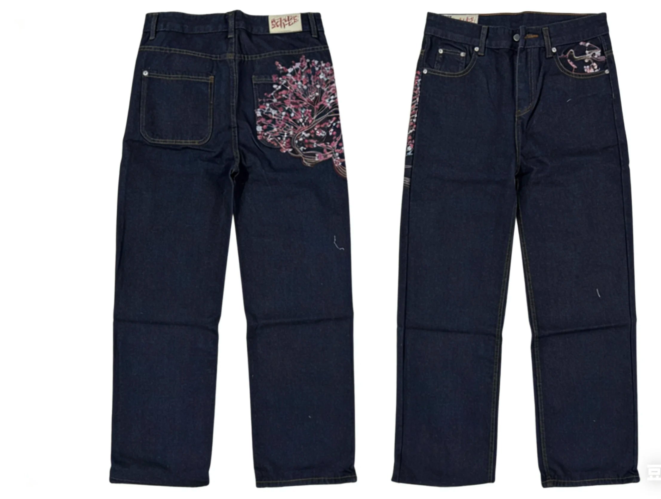 Y2K Black Washed Embroidered High-waisted Oversized Jeans Men European and American Retro Classic Loose Wide-leg Straight Pants