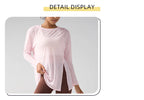 Fashion Women's Breathable Loose Quick Drying Long Sleeve Yoga Shirts Slimming Side Slits Leisure Running Fitness Cycling Tops