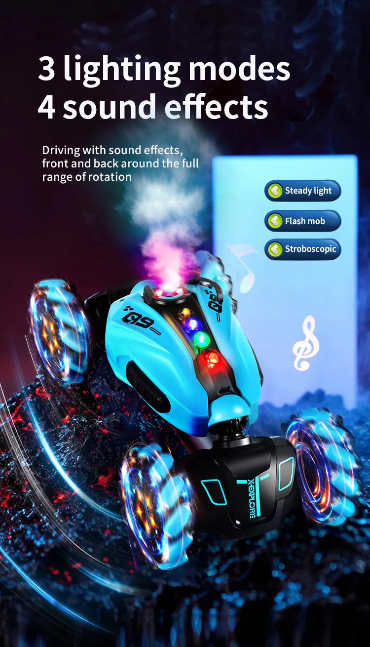 4WD RC Drift Car With Music Led Lights 2.4G Gesture Radio Remote Control Spray Stunt Car 360° Rotating Climbing Car Toys Gift