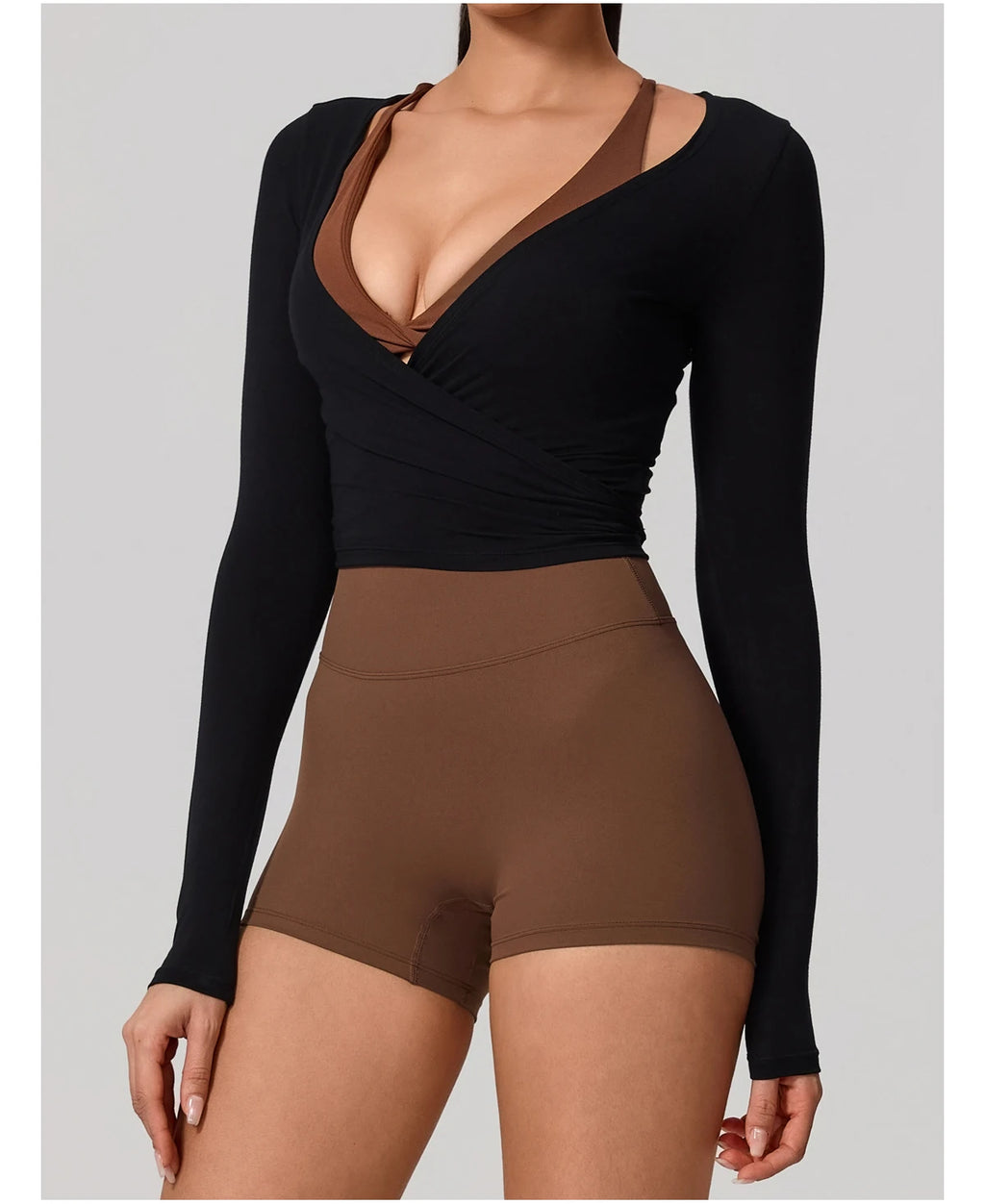 New Summer Women's Yoga Long Sleeve One Piece Strap Yoga Clothing Female Training Premium Ballet Wrap TopsWoman Gym Sports Top