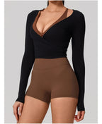 New Summer Women's Yoga Long Sleeve One Piece Strap Yoga Clothing Female Training Premium Ballet Wrap TopsWoman Gym Sports Top