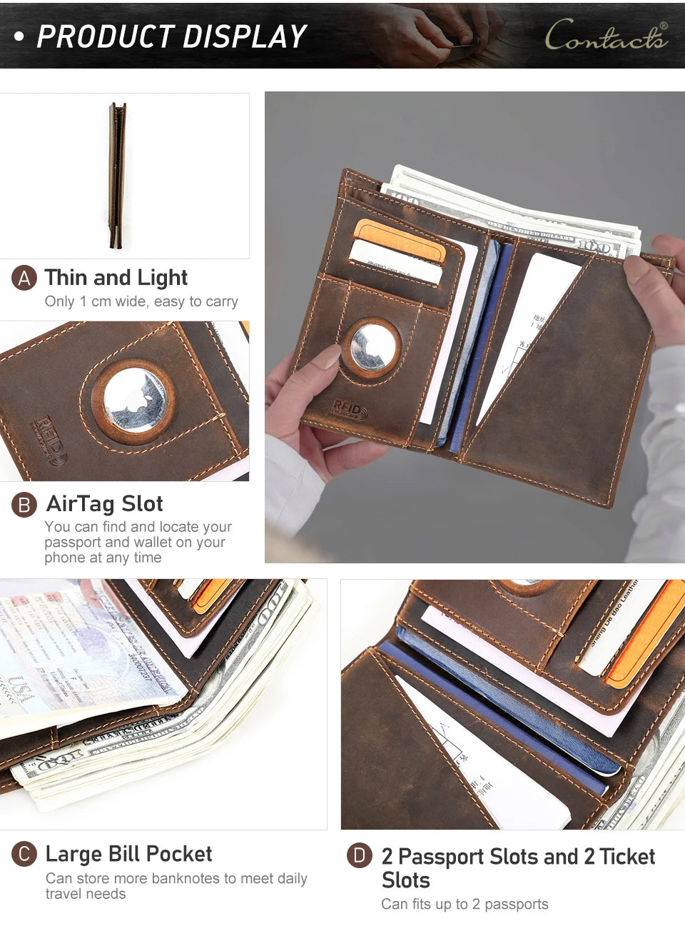 Customized Passport Cover Wallet Genuine Leather Protective Cover With Airtag Case Travel Card Holder Rfid Men Women