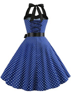 Women Polka Dot Print Summer Dress Sexy Retro White Halter Vintage Dress Robe Femme Pin Up Rockabilly Party Dress