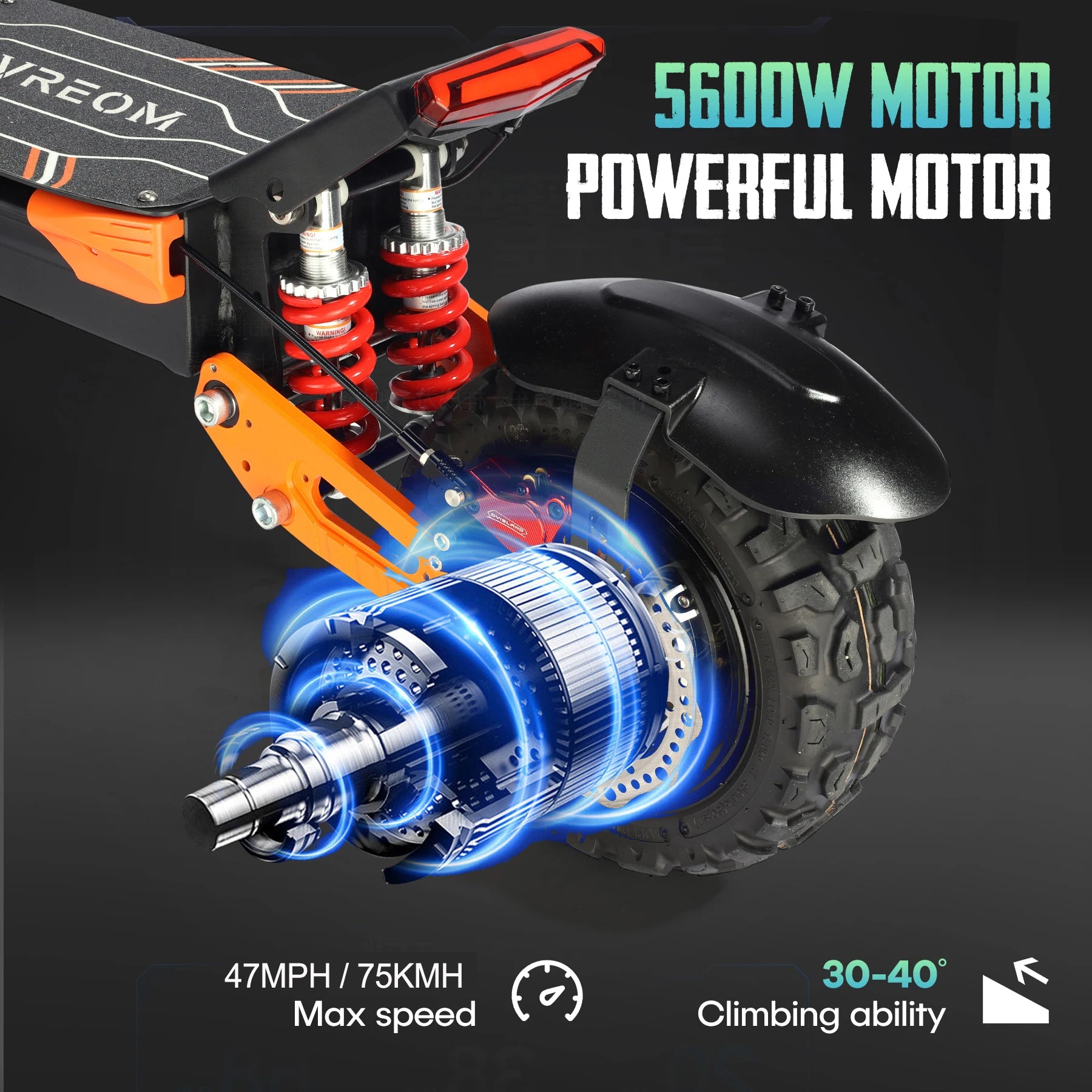 VREOM Z36-Adults Electric Scooter-5600W Motor 60V30AH Battery Off Road E-Scooter,75KM/H Speed 11'' Tire Foldable EScooter Secondary image