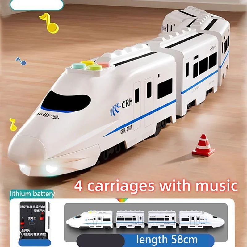 Kids DIY Simulation High Speed Railway Train Toy Car Electric Sound Light Model Train Educational Toys for Boys Girls Gift