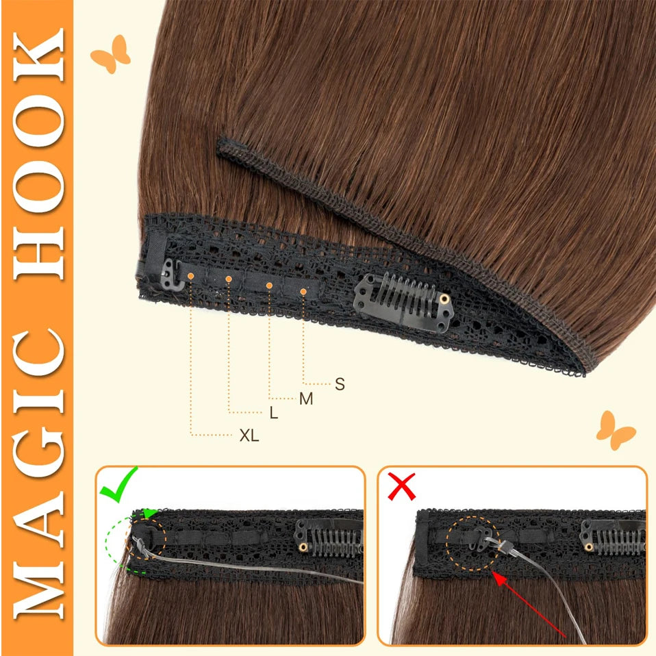 TESS Wire Hair Extensions Invisible Straight Wire Remy Human Hair Extensions with Transparent Line Clip In Hair Weft For Women