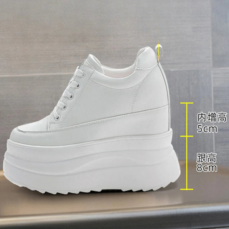 Fujin 13cm 2025 Genuine Leather Platform Wedge Flats Shoes Chunky Sneaker Casual Comfy High Brand Fall Autumn Walking Shoes