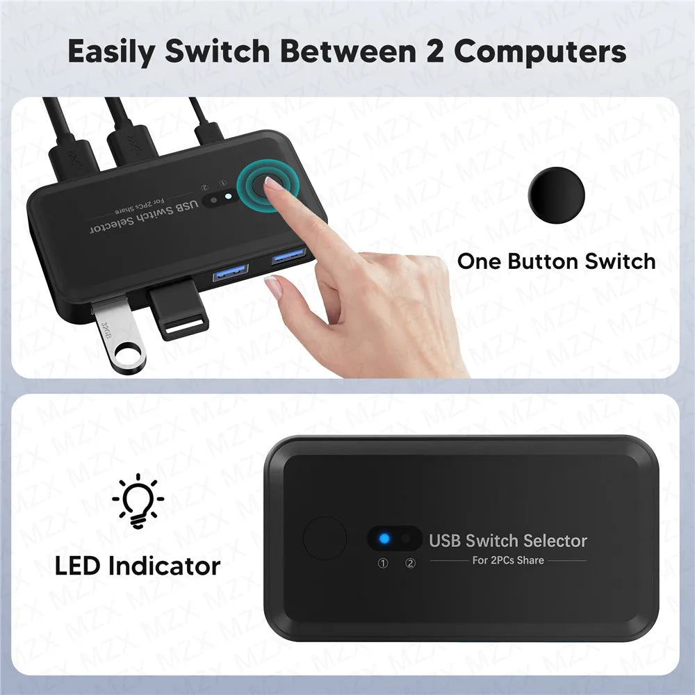 MZX USB 3.0 Switch KVM Switcher Selector KM Hub Docking Station Dock 2 Computer Laptop PC Accessories Share Keyboard for Macbook