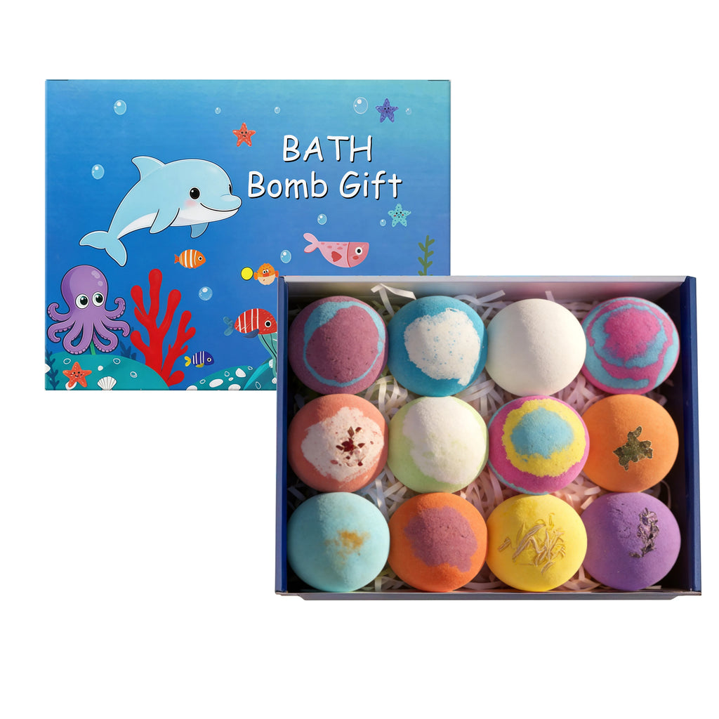 12pcs Kids Bath Bombs Set with Surprise Toys Inside Natural Organic Bubble Bath Fizzies Balls Gift for Children Holiday Gift Set