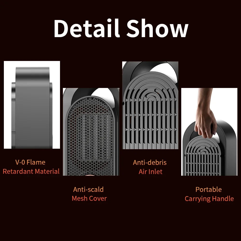1000W Electric Heater Portable Mini Desktop Fan Heater Smart Hot Air Blower Home Bedroom Office Warmer Machine for Winter