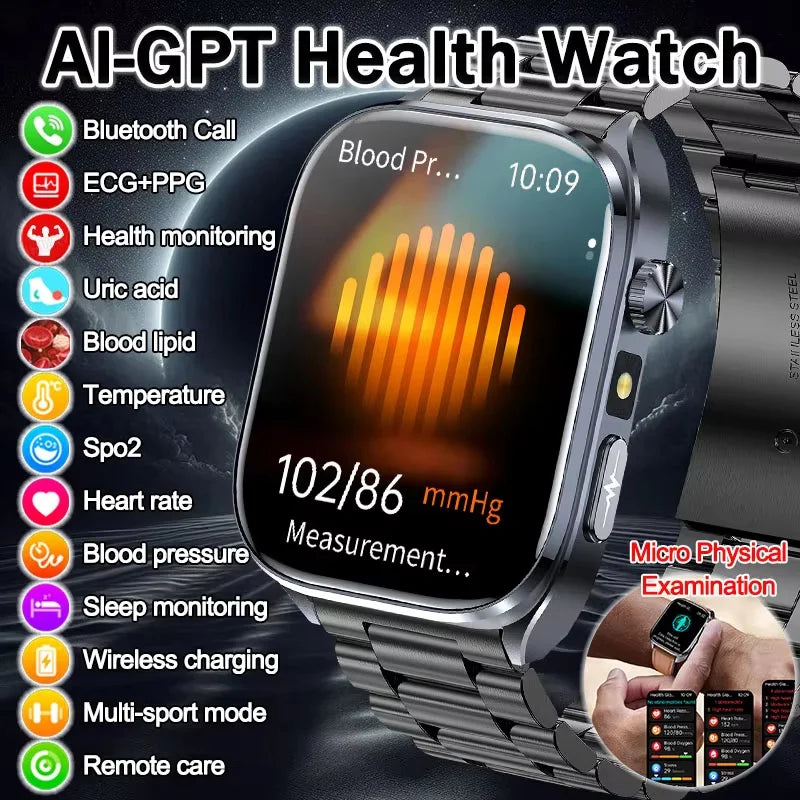 New Health Watch Uric Acid Blood Pressure Blood oxygen Body Analysis Body Fat SmartWatch ECG+PPG Bluetooth call Clock Women Men