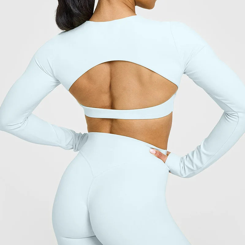 NCLAGEN Yoga Top With Built-in Bra Long-sleeve Women's Gym Clothes Backless Workout Tee High Elastic Breathable Fitness Shirt
