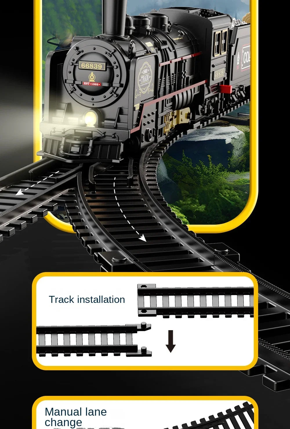 Kids Retro Electric Steam Train Rail Toys Classical Railway Freight Train High-Speed Tracks Train Model Boys Toys Christmas Gift
