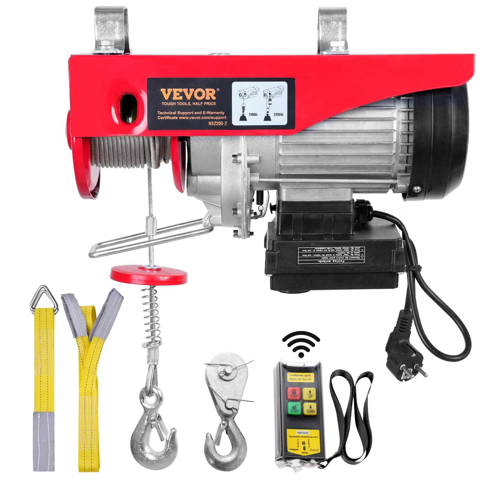 SucceBuy 1320-2200 lbs Wireless Electric Hoist with 40ft Single Cable Lifting Height Steel Wire Winch Garage Warehouse Factory