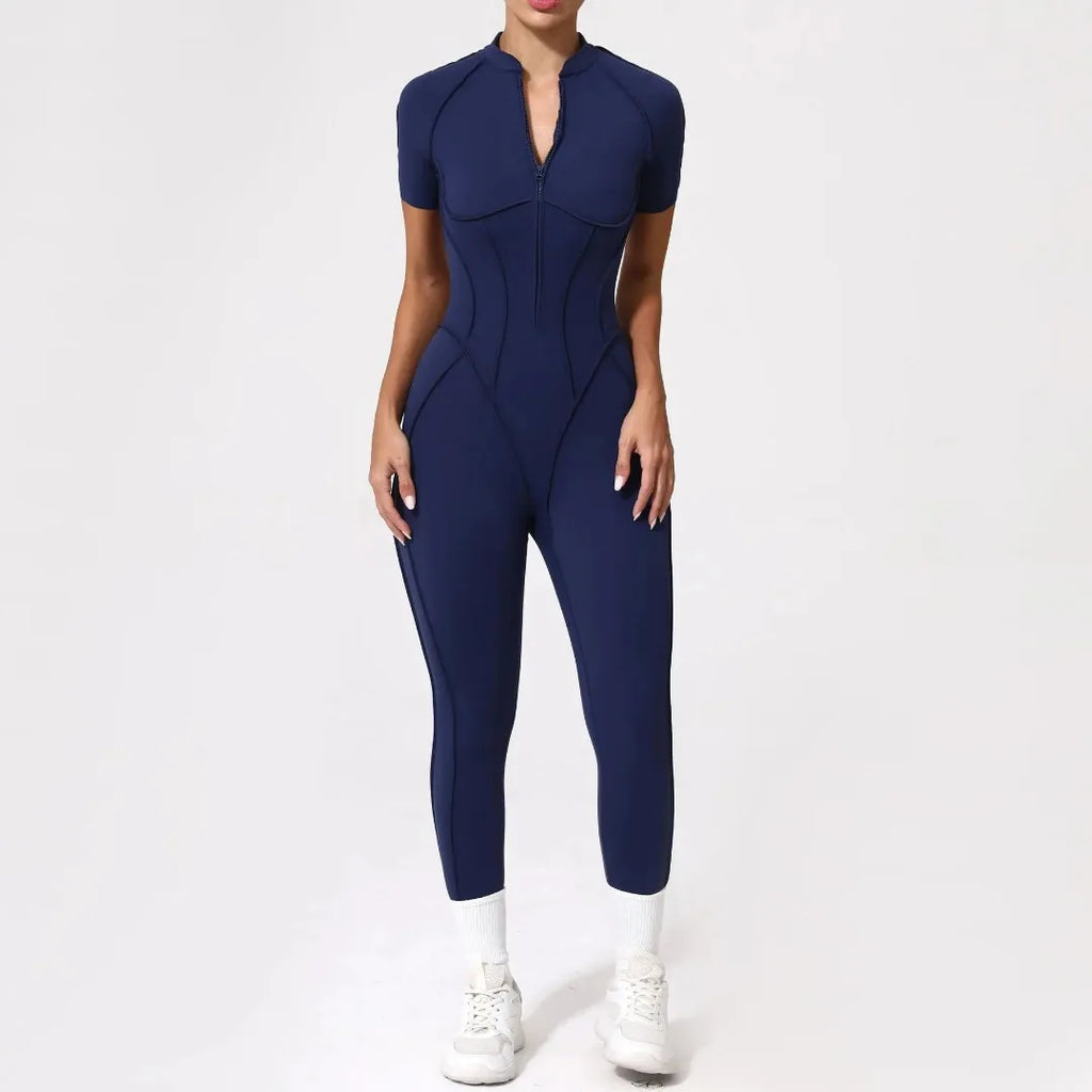 Women's Yoga Jumpsuit Hip Lift Sports Fitness Removable Padding Backless Zipper Leggings One-Piece Running Workout Gym Jumpsuit