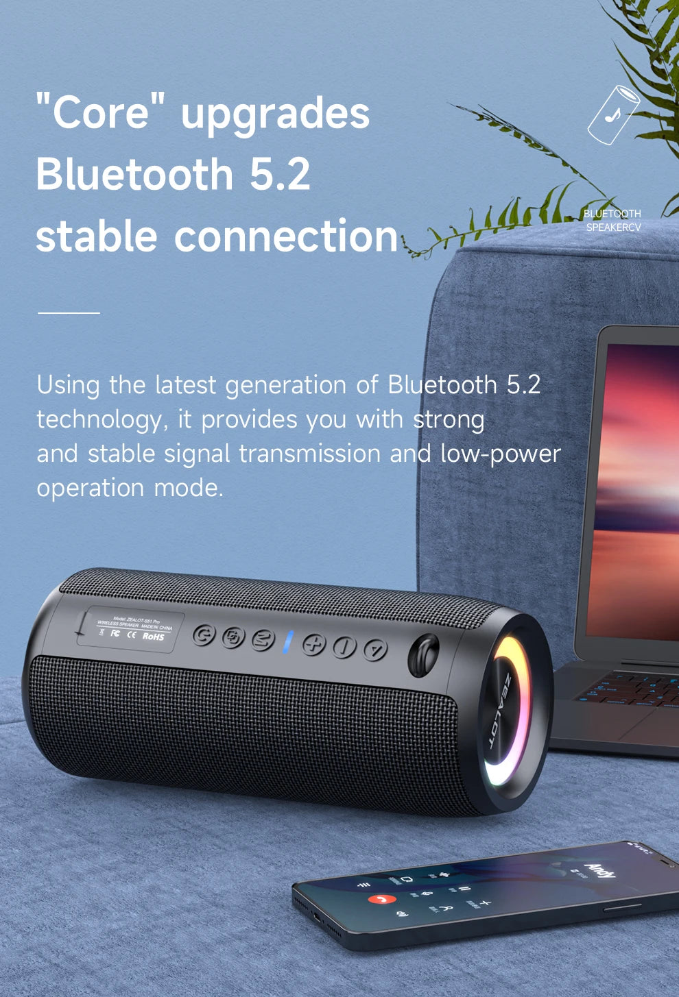 ZEALOT-S51PRO 40W High-power Bluetooth Speaker 3D Stereo Bass Bluetooth Speaker Portable IPX5 Waterproof Suitable TWS Boom Box