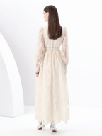 Spring Autumn French High-end Women's Dress New Lace Embroidery V-neck Lantern Sleeves Single Breasted Party Birthday Dress C192