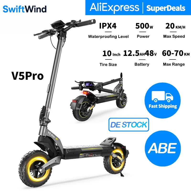 V5Pro Offroad E Scooter 10 Zoll ABE zertifiziert 500W 48V12.5Ah Geländereifen Dual Federung E Bremse Voltix APP Deutschland Main image