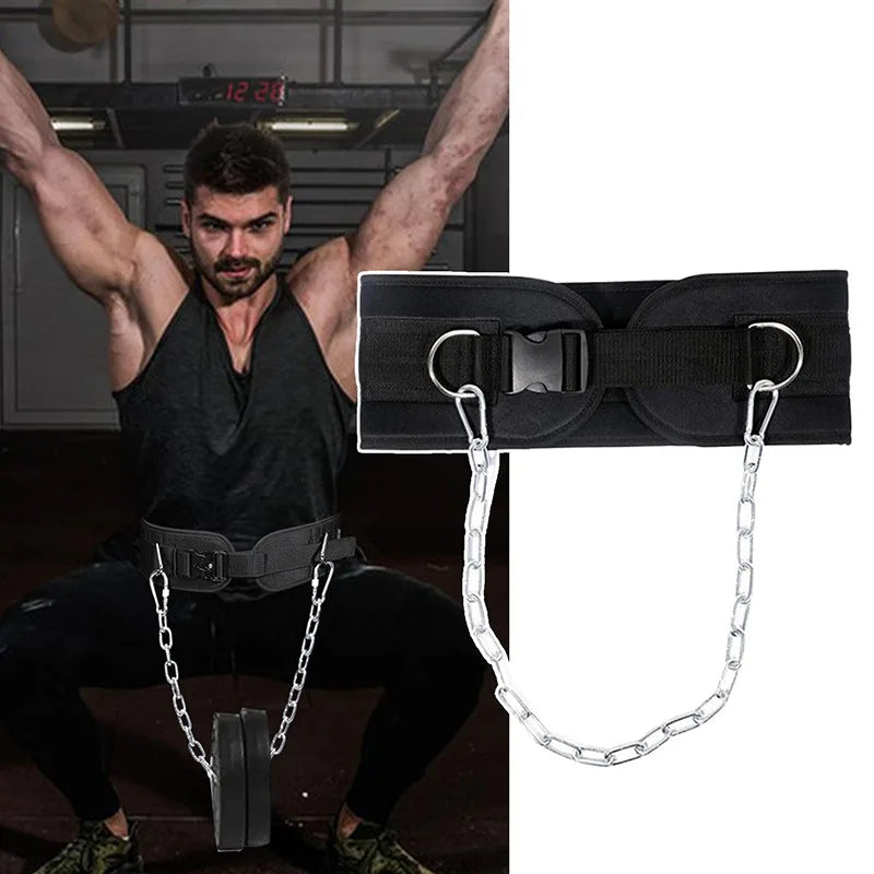 Thicken Weight Lifting Belt With Chain Dipping For Pull Up Carrying Fitness Back Muscle Strength Training Main image