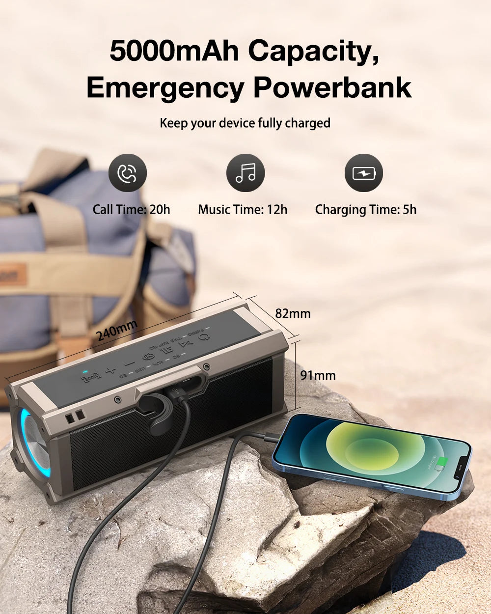 BlitzWolf BW-WA3 100W TWS bluetooth Speaker Quad Drivers Dual Diaphragm Deep Bass RGB Light IPX5 Waterproof 5000mAh Speakers