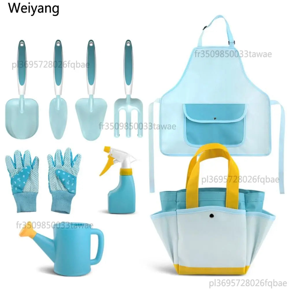 9PCS Candy Color Garden Tool Set Shovel Trowel Fork Watering Can Children Planting Kit Garden Loosening Soil Tools Main image