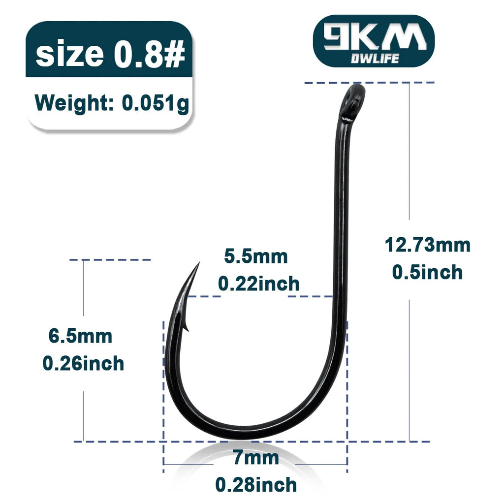 9KM Chinu Hooks 50~100Pcs Single Fishing Circle Hook Black High Carbon Steel for Saltwater Freshwater Porgy Bream Grouper