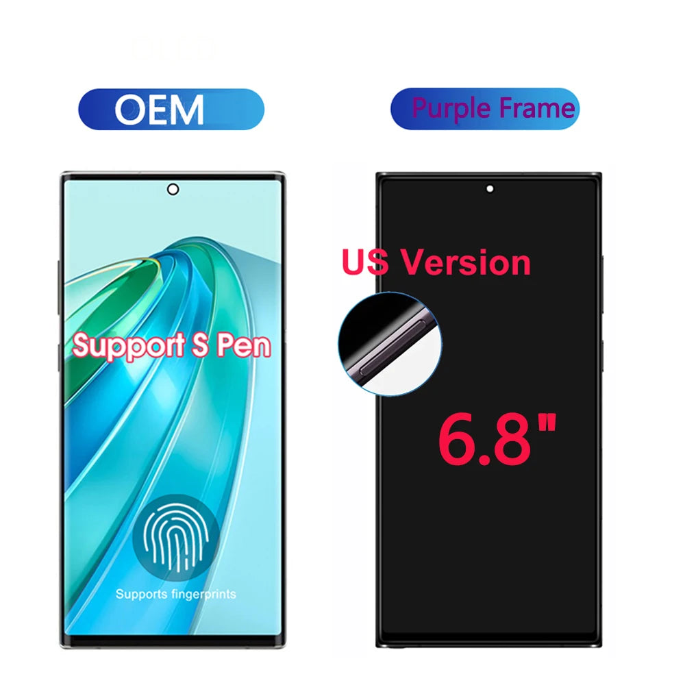 6.8“ Super AMOLED For Samsung Galaxy S23 Ultra S918 LCD Display Touch Screen Digitizer Assembly Support fingerprint and S-Pen