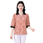 Summer half sleeve Shirt Fashion Commute All-match Ice Silk Printed Button Loose Women's Blouses Top