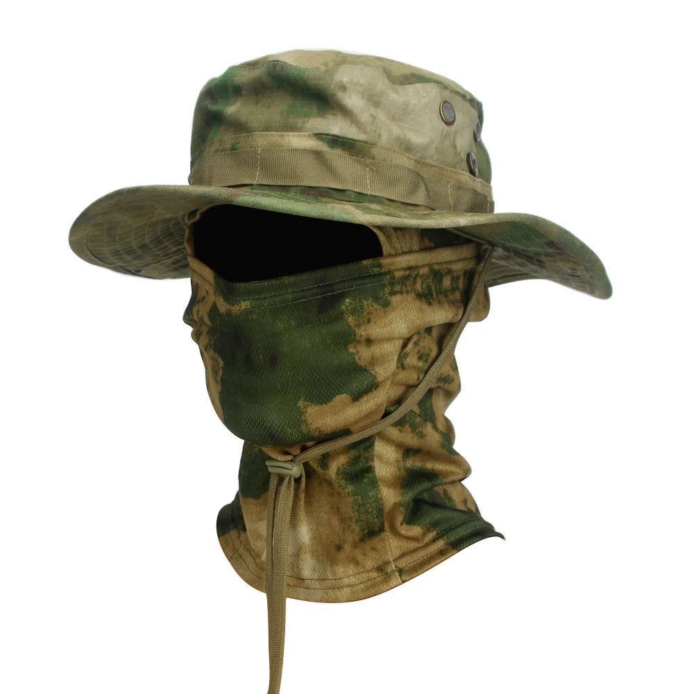 2Pcs/Set Men's Sun Protection Wide Brim Hat With Balaclava Mix Set Breathable Hunting Hat Outdoor Camping Hiking Fishing Cap