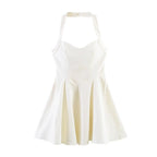 HH Summer Elegant Halter Neck Pleated Solid Elegant Short Dress For Woman Sexy Backless Sleeveless Party Mini Dress Mujer