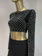 Sexy O Neck Long Sleeve Mesh Pearl Beige Black Celebrity Midi Women Bandage Set 2024 Designer Evening Party Women's Set