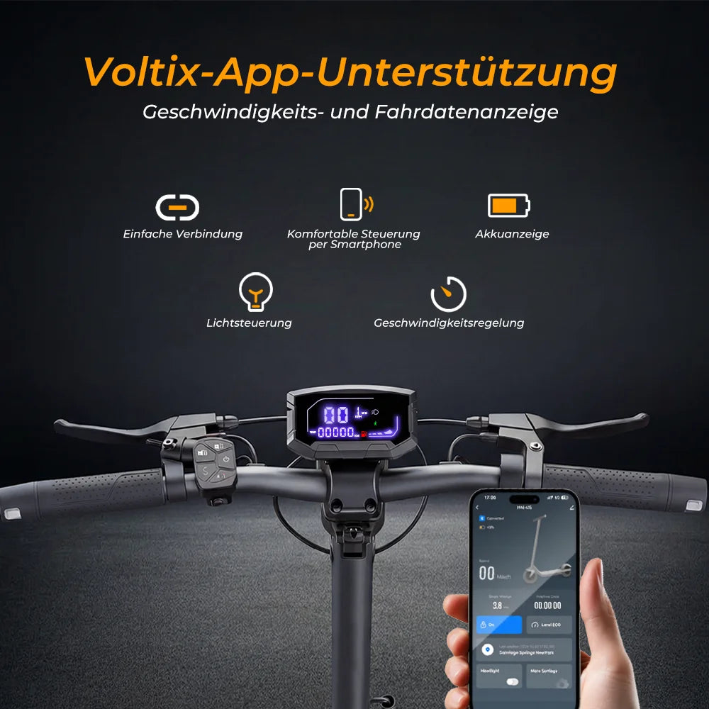 V5Pro Offroad E Scooter 10 Zoll ABE zertifiziert 500W 48V12.5Ah Geländereifen Dual Federung E Bremse Voltix APP Deutschland Secondary image