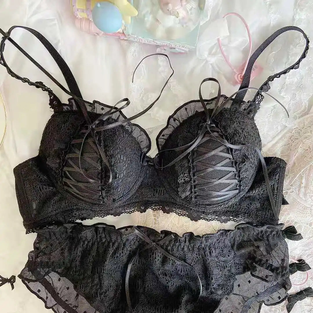 Lolita Girls Lace Padded Bra Sets Women Underwear Intimates Bralette Lingerie Japanese Ruffled Sweet Sexy Thin Cup Panties Secondary image