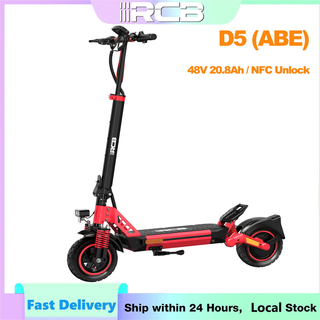 RCB NFC D5 ABE Ultra Electric Scooter for Adults ABE Certified 500W Motor 1600W Peak 27Ah Battery 110-130km Range 10 Inch Self-repairing Tires Double Brake Dual Suspension Turn Signals NFC APP