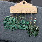 Boho 3Pcs/set Ethnic Leaf Bronze Earrings Set Vintage Hanging Earrings for Women Gypsy Statement Jewelry Accessories Pendientes